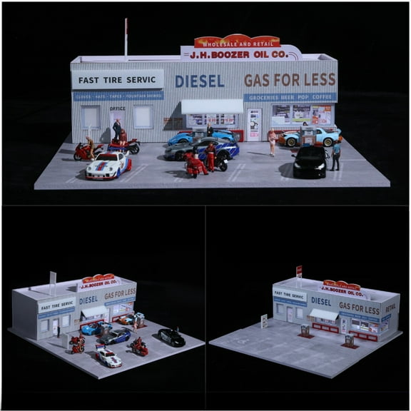 Diorama 1/64 Scale Diecast Car Garage Model, Simulated Parking Lot Model with LED Lighting Showroom Scene PVC Assembly Model Display with Acrylic Dust Door Collection Toys