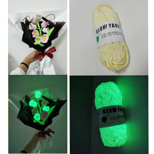 Lana que brilla en la oscuridad - 2 rollos, 174 pies cada uno, lana luminosa de poliéster para ganchillo, punto, manualidades y decoraciones para fiestas