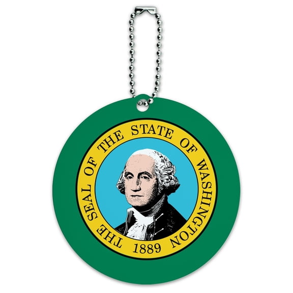 State of Washington Flag Round Luggage ID Tag Card Suitcase Carry-On