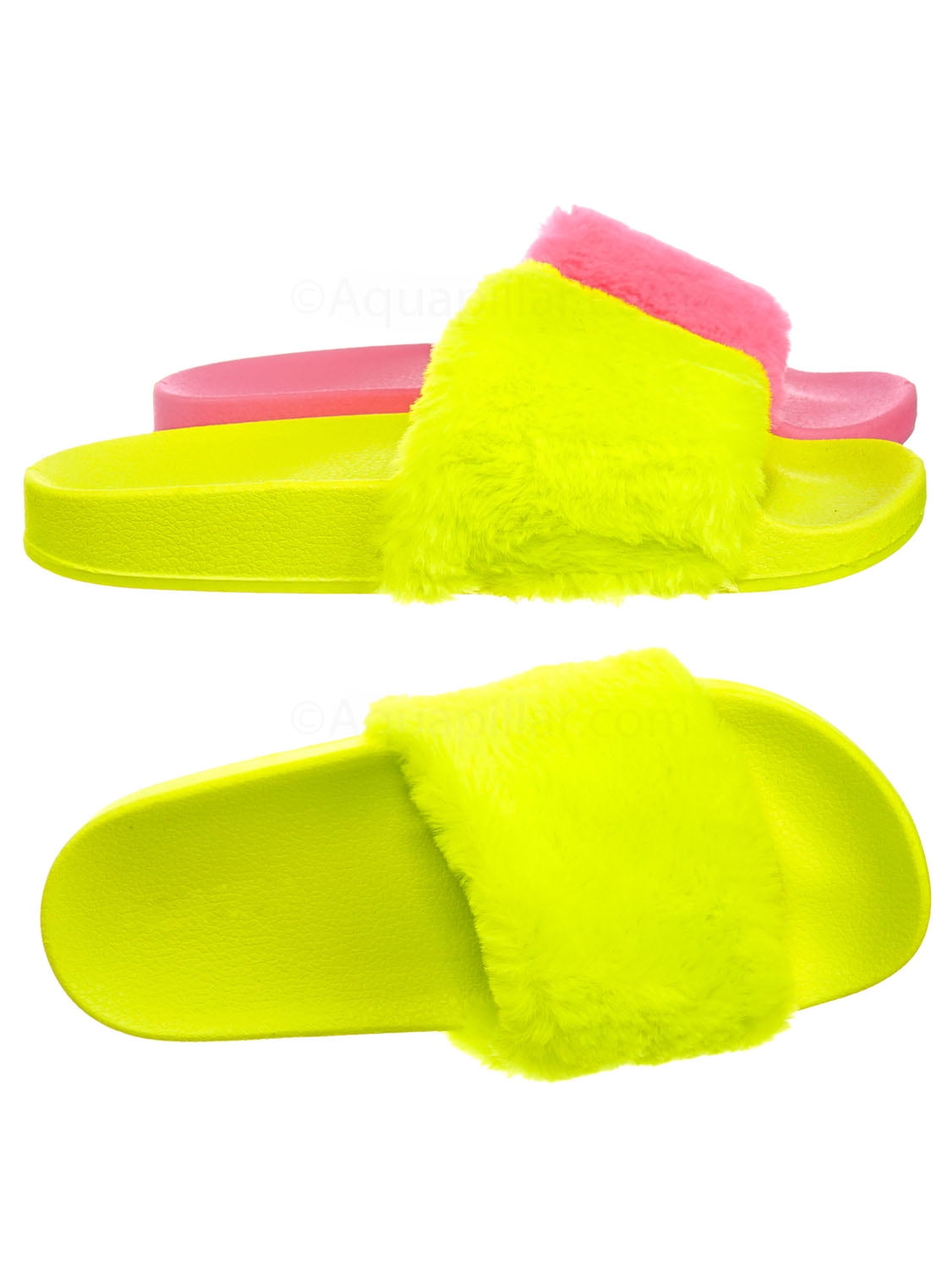 neon fur slides