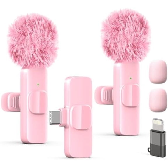 Wireless Lavalier Lapel Microphone for iPhone, iPad, mini Video Recording Mic for Interview Video Podcast Vlog YouTube & Livestream, Noise Reduction, Plug & Play (Pink)