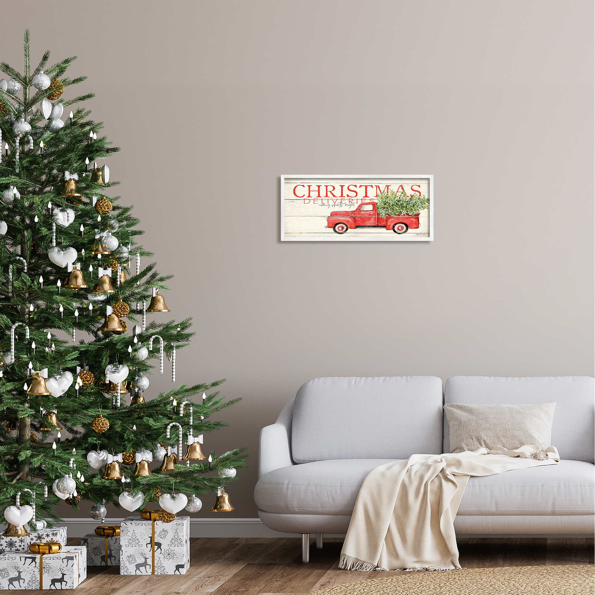 Stupell Industries Christmas Deliveries Red Truck Holiday Painting White Framed Art Print Wall Art