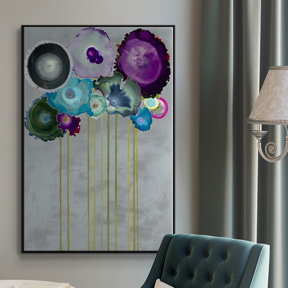 Silver Bouquet Framed Premium Gallery Wrapped Canvas - Ready to Hang - 27 x 41 - Black Floating Frame