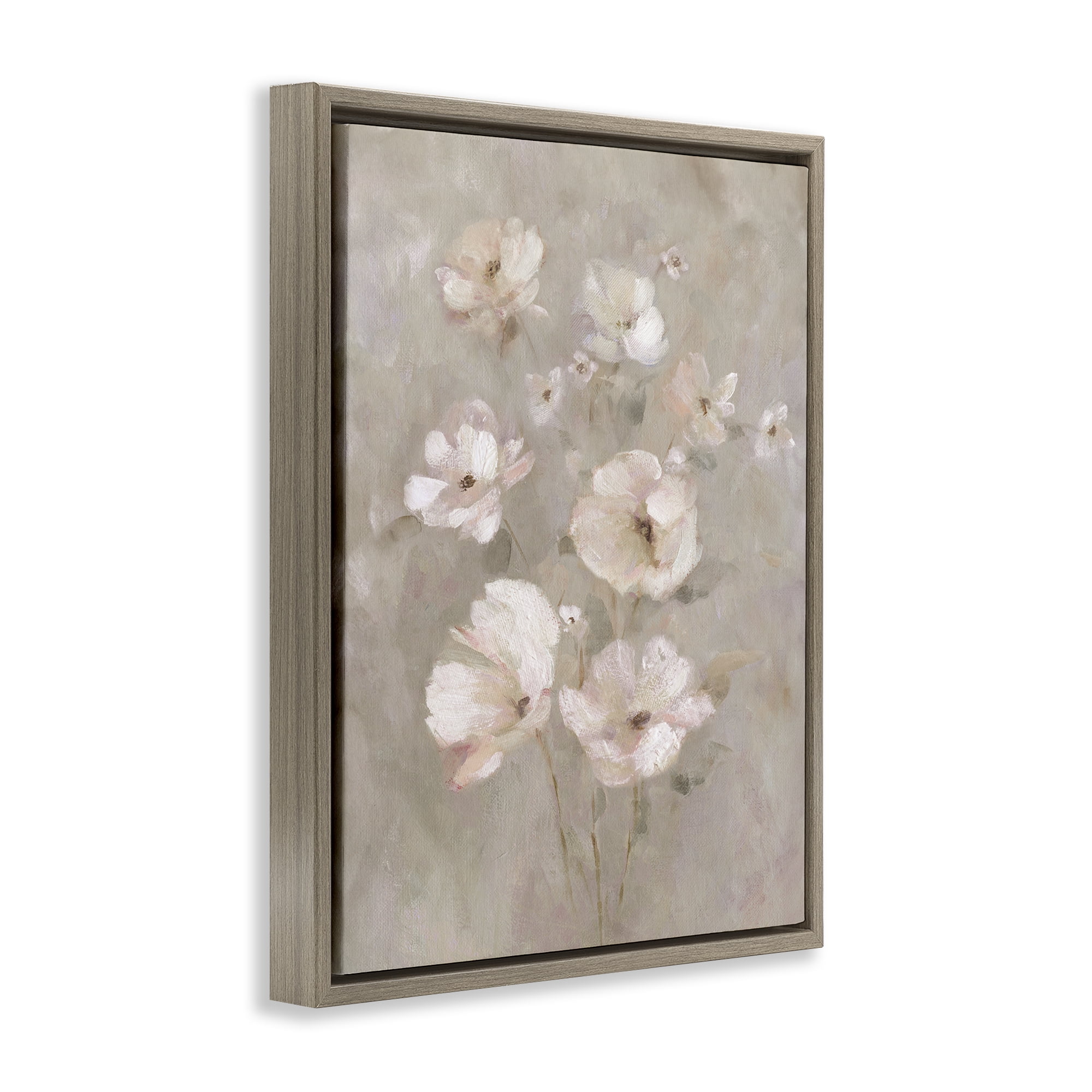 Stupell Industries Blush Florals over Beige Brown Framed Floater Canvas Wall Art, design by Carol Robinson