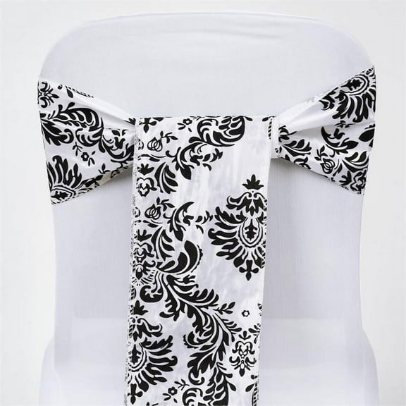 Balsa Circle 5 Black White 6"x108" Flocking Chair Sashes Wedding Party Catering Decorations