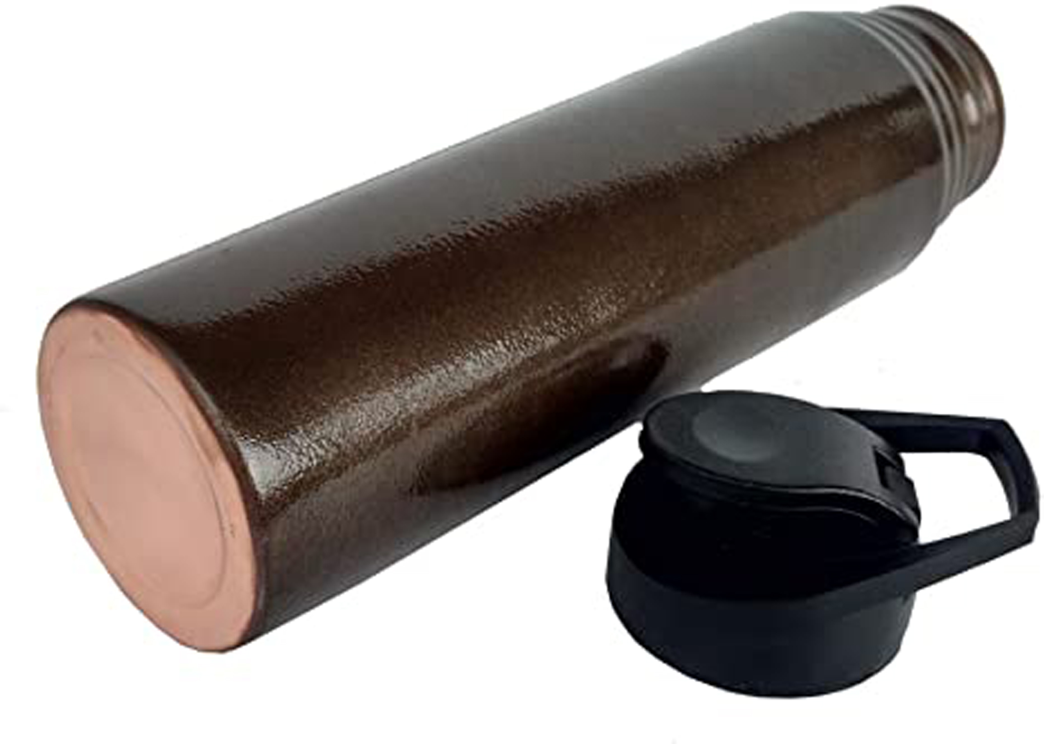 Rastogi Handicrafts Pure copper Black Plastic Lid water bottle 1000 ml capacity joint less plain bottle