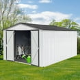 thumbnail image 5 of 10×12 FT Storage Shed, Metal Outdoor Storage Shed with Lockable Doors & Air Vents, Sheds & Outdoor Storage for Backyard, Garden, Patio, White+Gray, 5 of 6