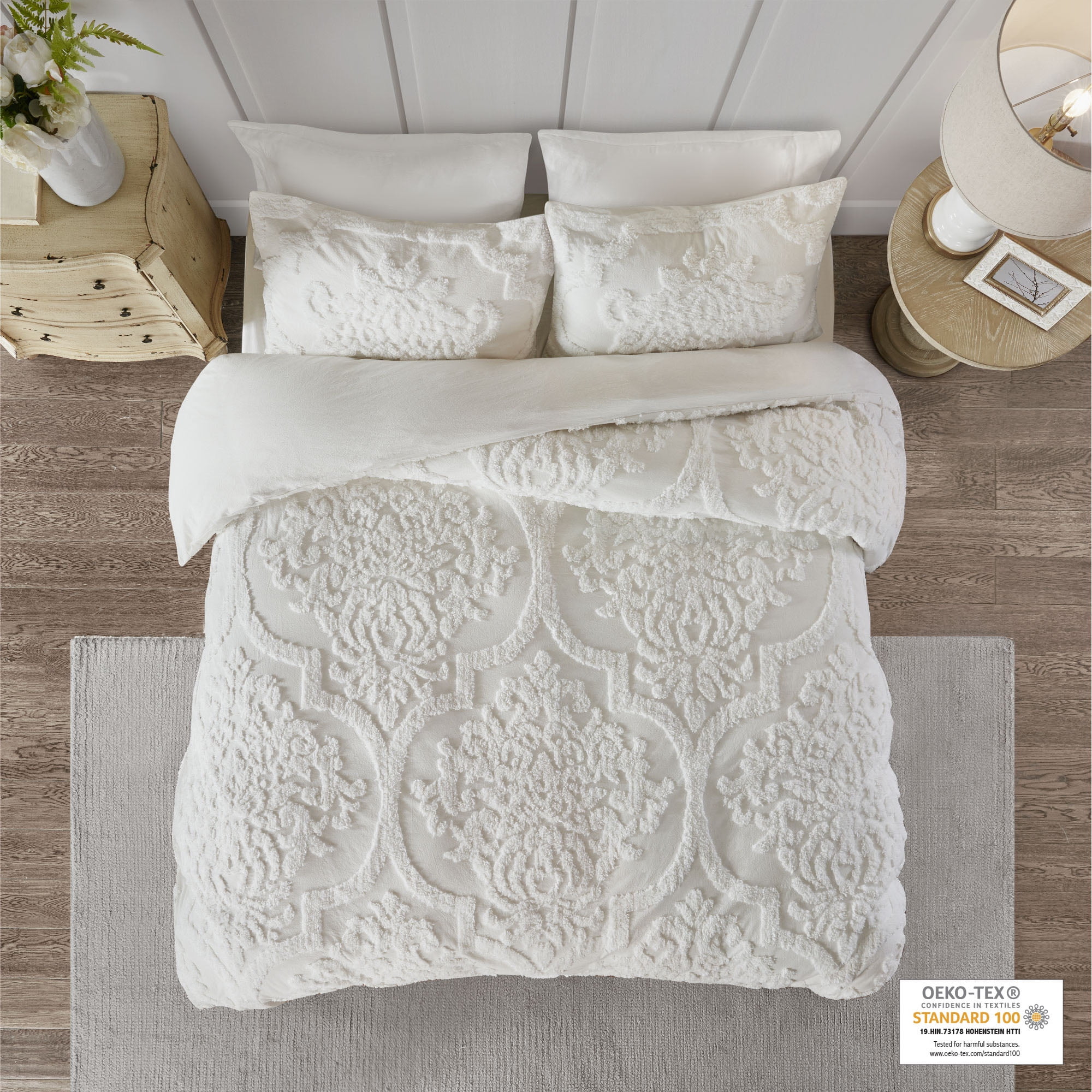 Home Essence Eugenia 3PC Tufted Cotton Chenille Damask Duvet Cover Set