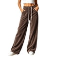 thumbnail image 2 of ClodeEU Women's Drawstring Elastic High Waist Wide Leg Corduroy Pants,Solid Color Loose Casual Trousers With Pockets ,Women's Plus L, 2 of 7