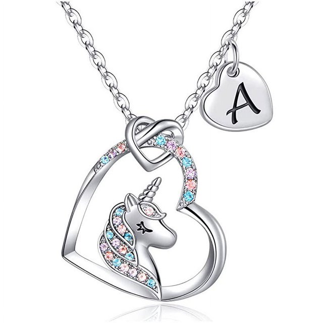 Collar de unicornio europeo y americano con letras de amor de la A a la Z, colgante de corazón, joyería para niños