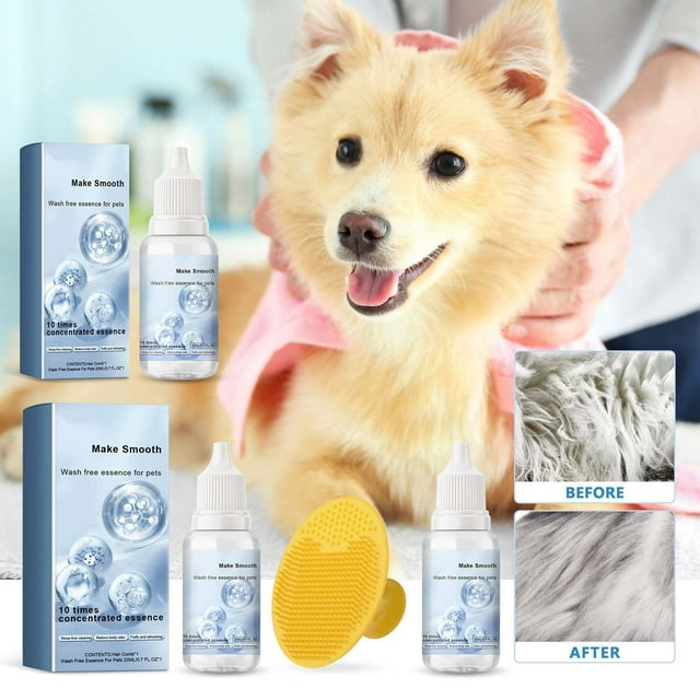 Set de suero sin enjuague y peine de masaje para mascotas | El spray desenredante sin enjuague elimina los nudos, suaviza el pelaje, controla el olor | Fórmula sin enjuague para perros y gatos | 20