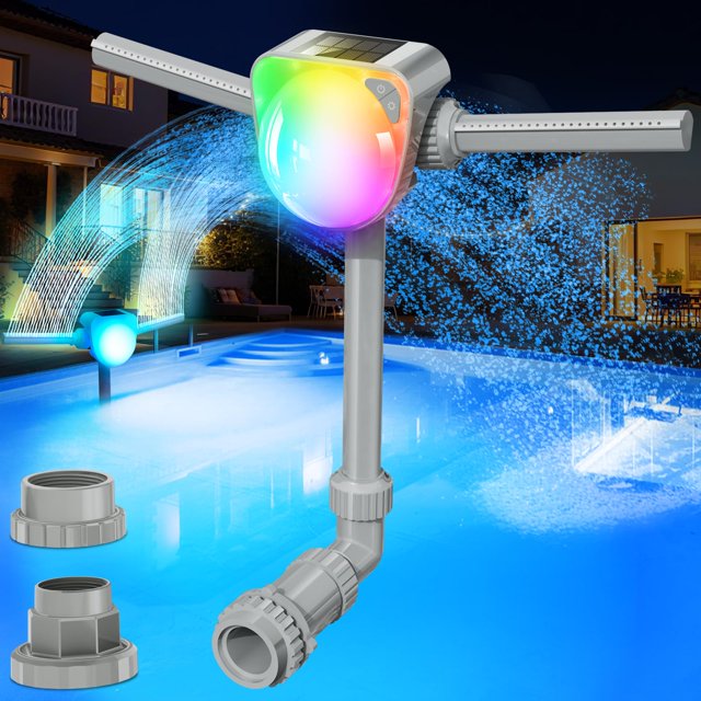 Fuente Solar para Piscina UniWater 2026 con Doble Chorro y Espectáculo de Luces