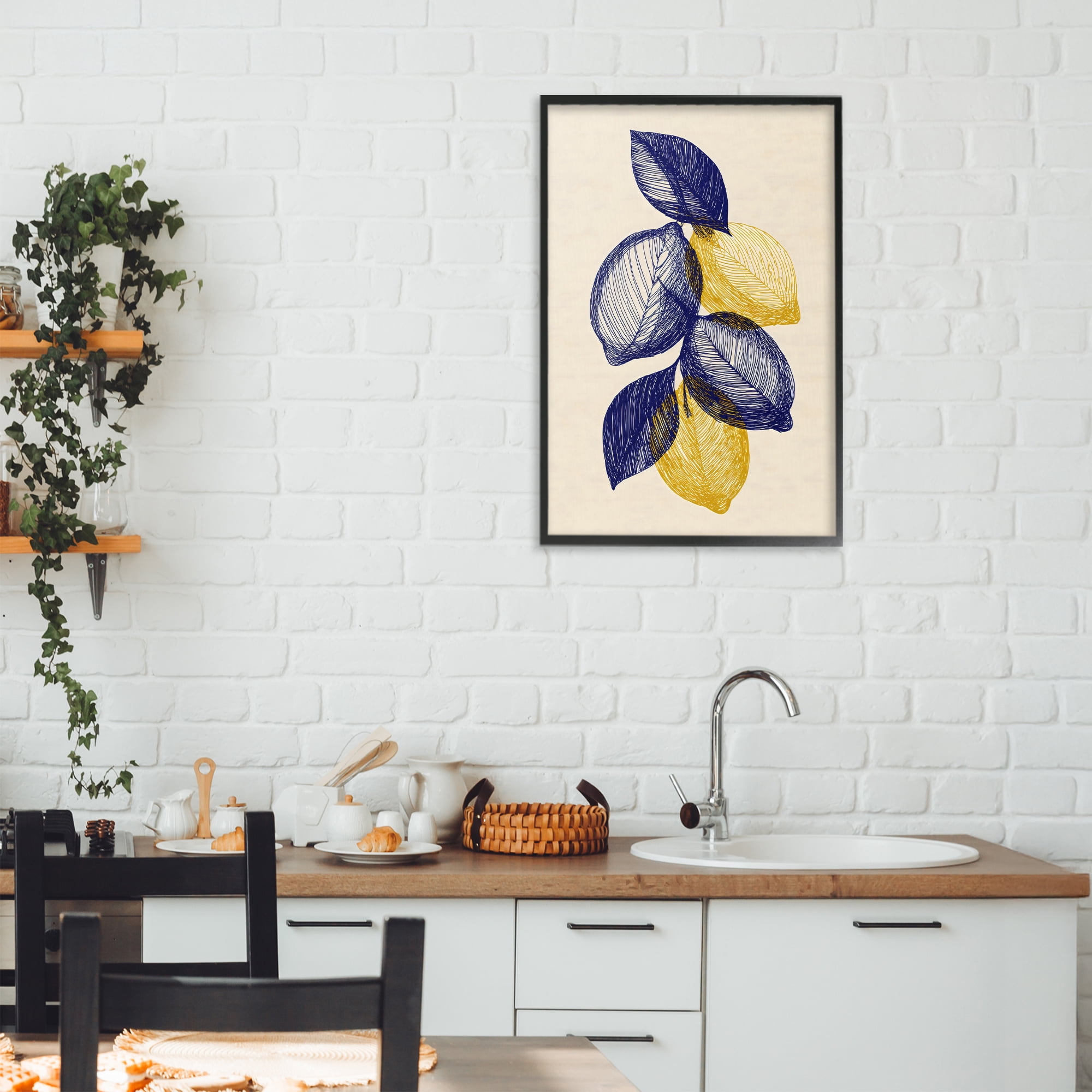 Stupell Industries Navy Lemons Botanical Sketch Black Framed Giclee Art, design by Petal Prints Design