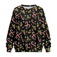 thumbnail image 4 of Xoenoiee Christmas Candy Snowflake Berry Print Womens Oversized Sweatshirts Fashion Pullover Xmas Long Sleeve Shirts Side Slits Fall Sweaters Activewear with Side Pockets, Size 3XL, 4 of 7
