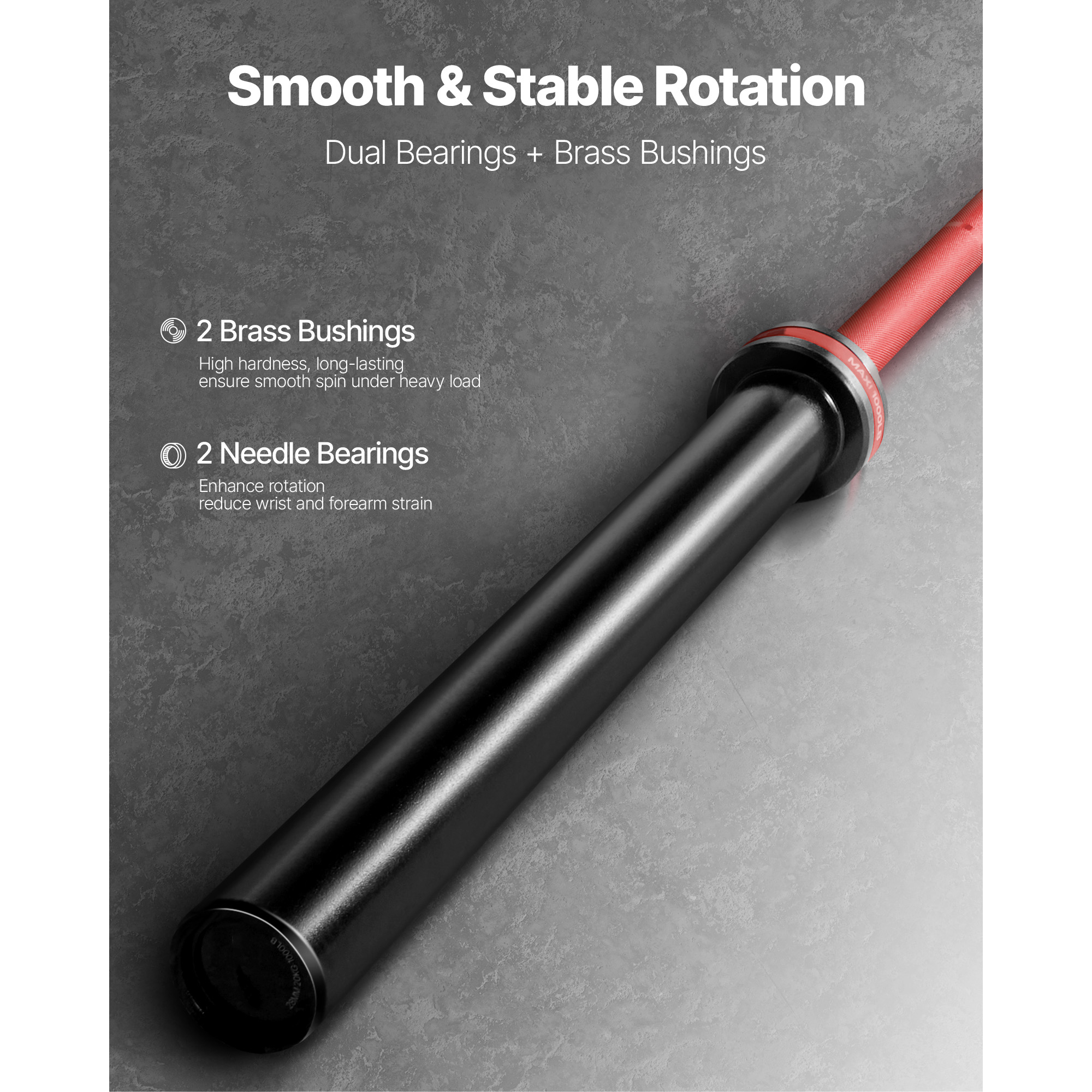 KFFKFF 7FT Barbell Bar for 2-Inch Weight Plates, Knurled Grip Bar for Strength Training, Weightlifting, Squats, Deadlifts, Bench Presses, Curls, and Overhead Presses, 1000lbs/453kg Load Capacity