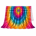 thumbnail image 2 of Magenta Tie Dye Sofa Scene, Bold Retro Boho Style for Tie Dye Lovers, Rainbow Sunburst Mantel Theme and Halloween Gift, Warm Flannel Blanket for Bedroom Living Room, Home Decor, 2 of 9