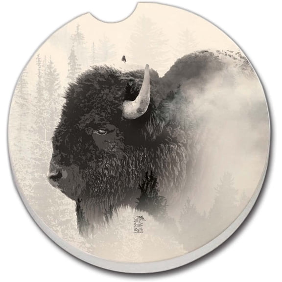 CounterArt Absorbent Stoneware Car Coaster, Buffalo Logde Ever, Set of 2