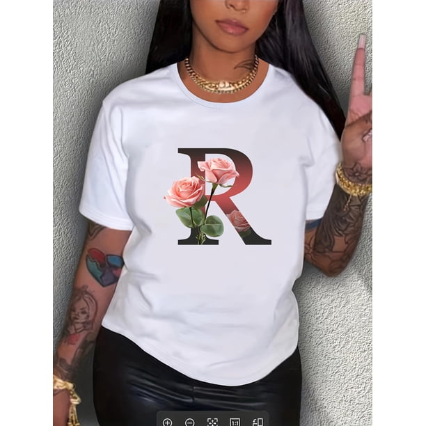 Camiseta estampada con rosas rosas, suave y cómoda. Camiseta informal de cuello alto con estampado floral. Perfecta para el hogar, deportes, actividades al aire libre y reuniones de trabajo. Para adul