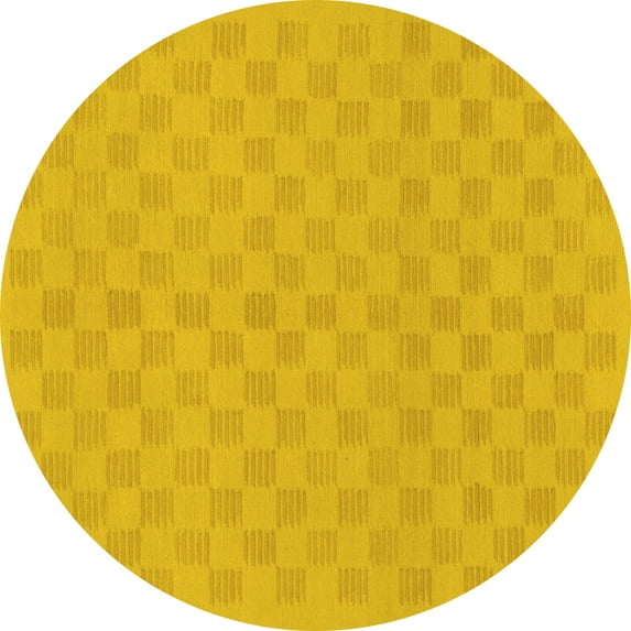 Ahgly Company Machine Washable Indoor Round Checkered Yellow Modern Area Rugs, 6' Round