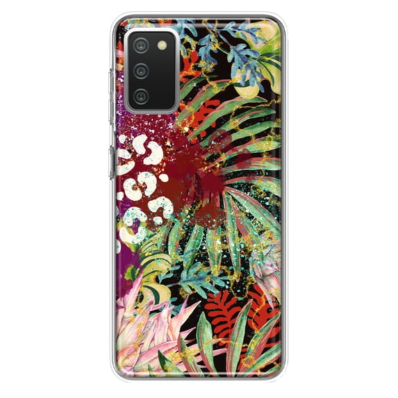 MUNDAZE Samsung Galaxy A02S Shockproof Clear Hybrid Protective Phone Case Leopard Tropical Vacation Beach Flowers Cover