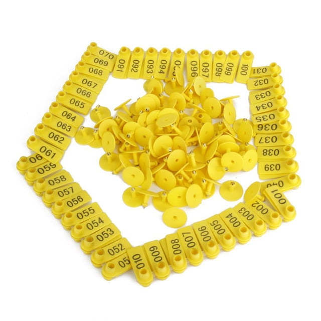 Etiquetas de Oreja Yotijar Ganadería Animal Oveja 001-100 Números 100 Sets Amarillo