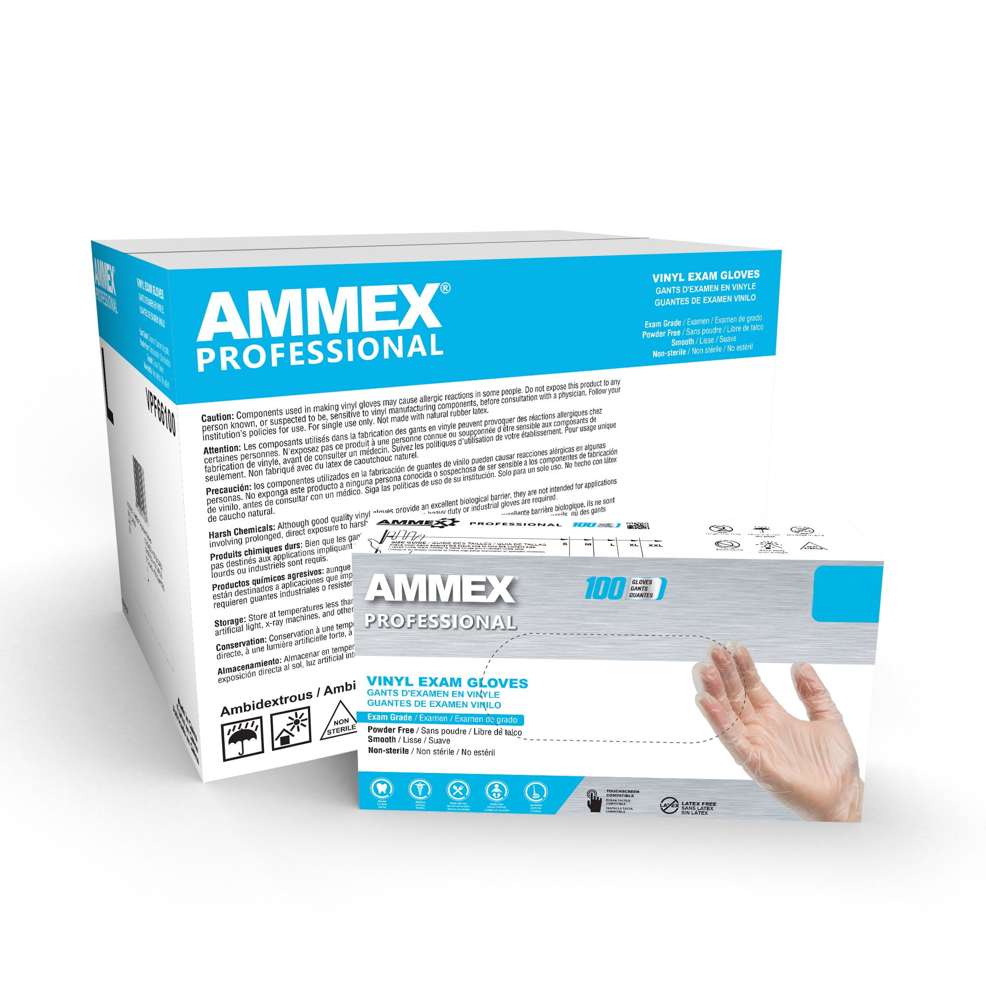 AMMEX Vinyl, Latex Free, Powder Free, Medical Disposable Gloves, Medium