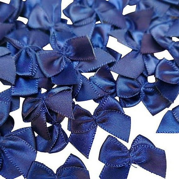 Nvzi 200pcs Mini Satin Ribbon Bows Flowers 1" x3/4" Appliques DIY Craft Dark Blue