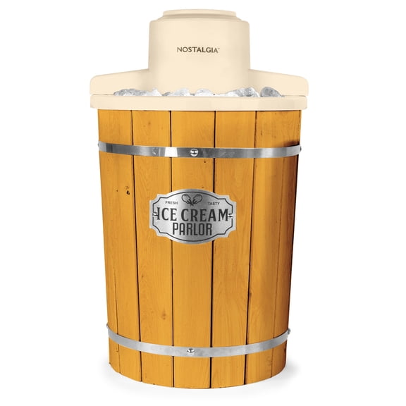 Nostalgia 6 Qt. Brown Dark Wood Bucket Electric Ice Cream Maker