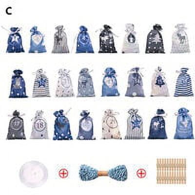 24pcs Blue Christmas Advent Calendar Gift Bags Drawstring Bag Party