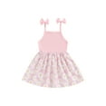 thumbnail image 2 of Yunliwuli Little Girl Cami Dress A-Line Bow Daisy Print Square Neck Spaghetti Strap Ribbed Dress for Summer, 2 of 10