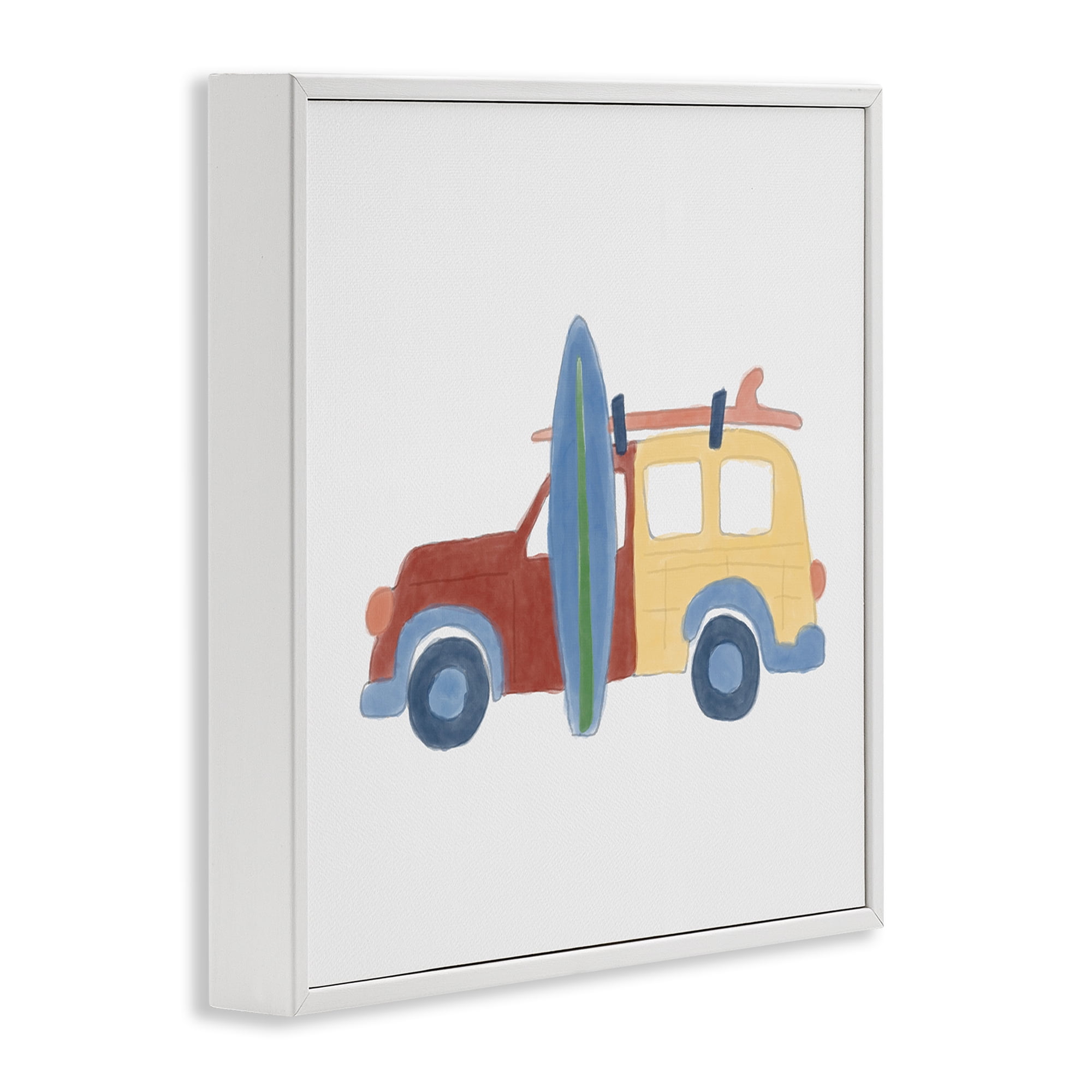 Stupell Industries Summer Beach Wagon Transportation Painting White Framed Art Print Wall Art, 17 x 17