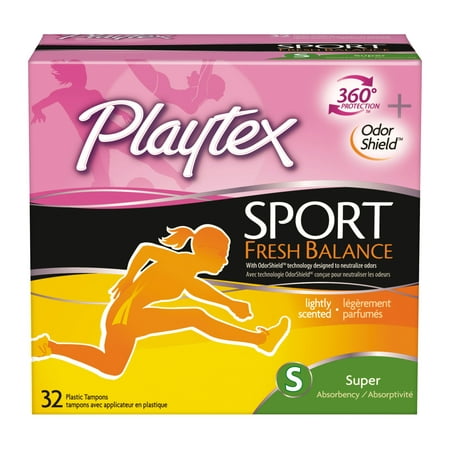 Playtex Sport Fresh Balance Plastic Tampons, Scented, Super, 32