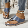 thumbnail image 2 of asddcavvf Ladies Fashion Solid Color Leather Metal Buckle Decoration Clip Toe Flat Sandals, 2 of 8
