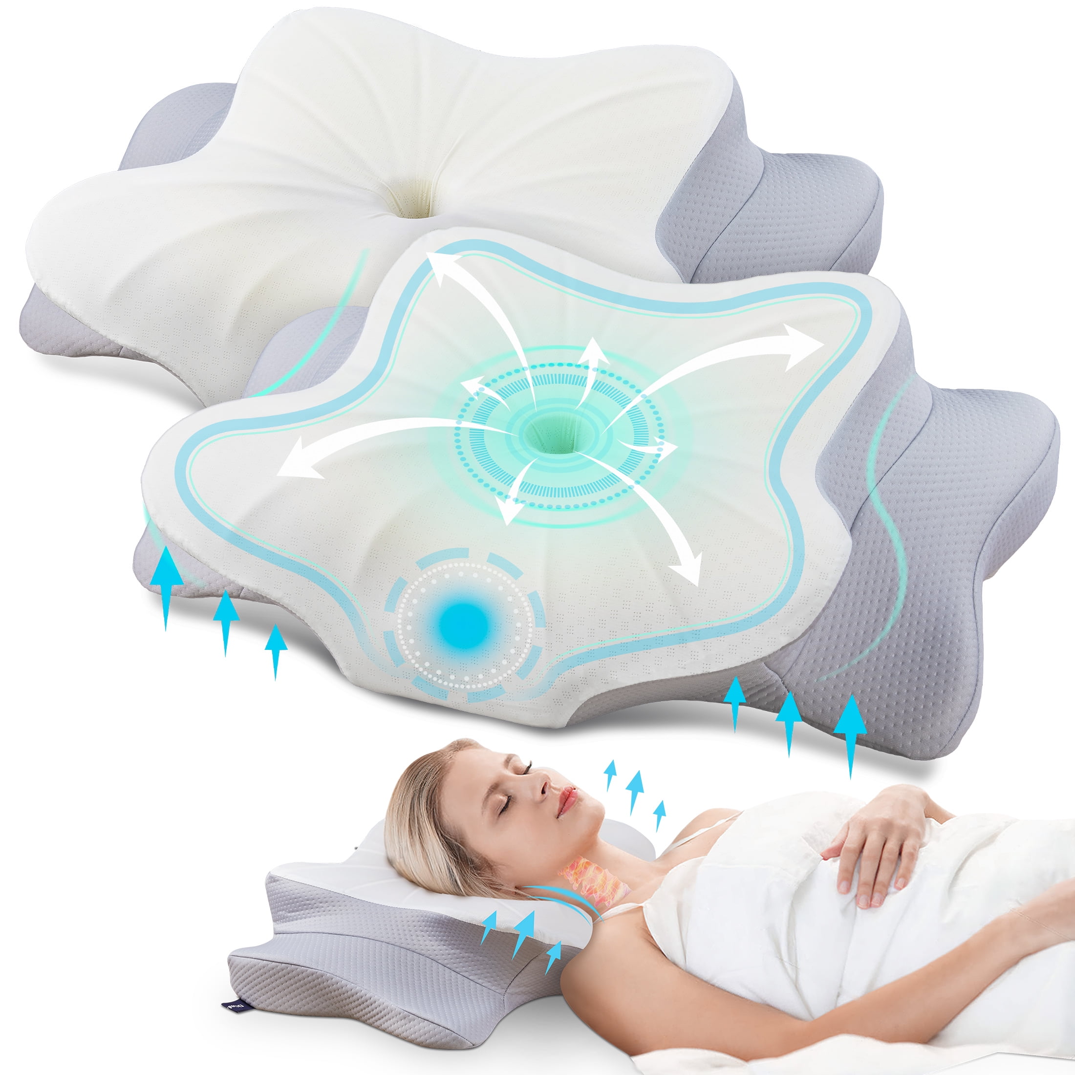 DONAMA 2 Pack Cervical Pillow for Neck Pain Relief,Memory Foam Pillow