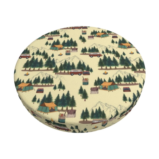 Disketp Camping Caravan 1 Funda Redonda para Taburete, Funda de Cojín para Silla de Bar Suave y Elástica-13 inch