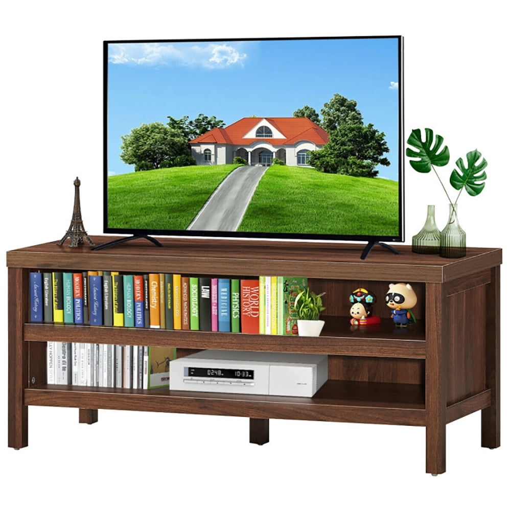 Finihen TV Stand, TV Cabinet, 3-Tier TV Stand Console Cabinet for TV's up to 45 Inch with Storage Shelves, Media Entertainment Center with Storage, for Living Room, Bedroom, Walnut