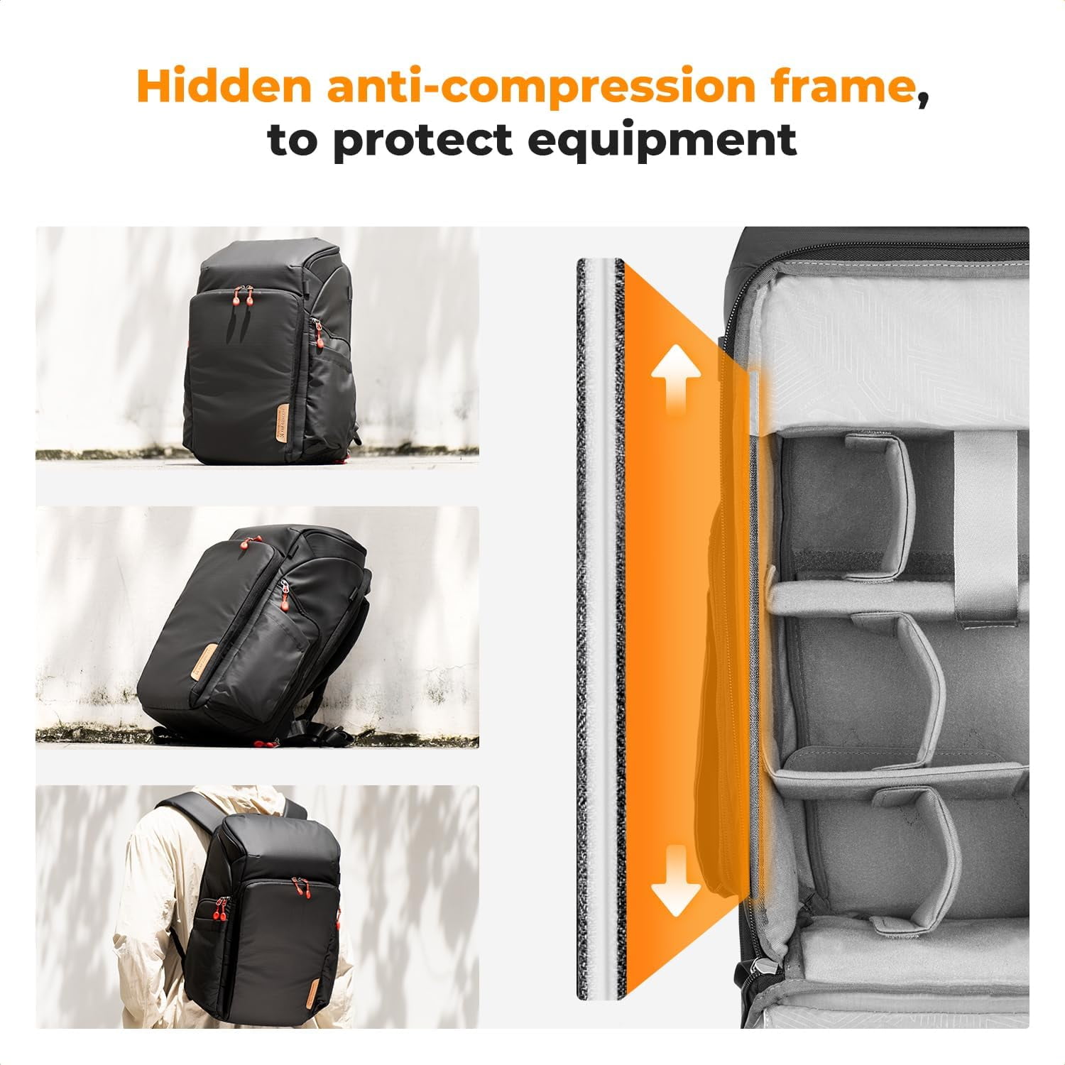 K&F CONCEPT Camera bags Waterproof 25L Large Capacity Camera Case with Raincover Camera Case 15.6 Inch Laptop Compartment