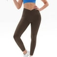 thumbnail image 7 of VSSSJ Women's Stretchy Pants Tummy Control Crossover Yoga Leggings with Pockets Buttery Soft High Waisted Skinny Fitness Workout Gym Running Trousers Brown XXL, 7 of 7