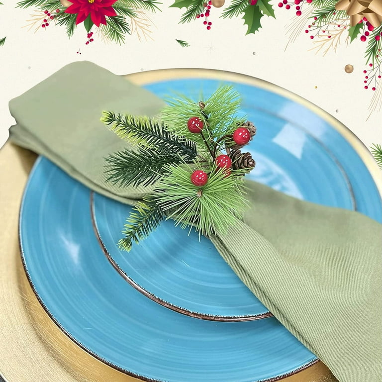KPOSIYA Christmas Napkin Rings Set Of 12 - Silver Serviette Holders For Holiday Table Setting