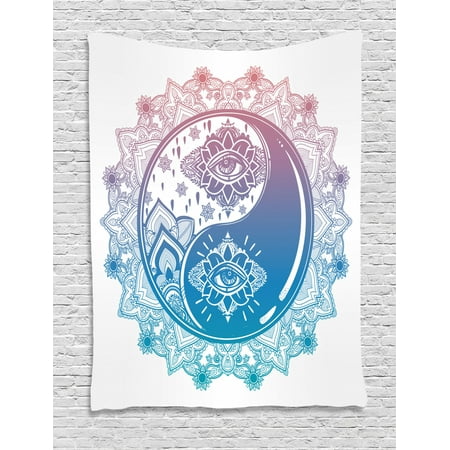 Ying Yang Tapestry Mandala Round Ombre Pattern With Yin