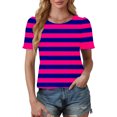 thumbnail image 4 of Puntoco Tops Blouses for women Clearance 2025,Womens Casual striped Tops Crewneck Short Sleeve T Shirts Outfits 2026 Spring Summer Shirts Hot Pink XL(XL), 4 of 7