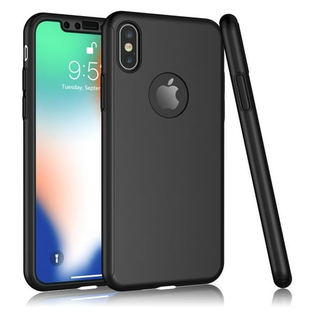 iPhone X Case, iPhone 10 Screen Protector, iPhone X Protective Case, Tekcoo [T360] Full Body Protection Hard Slim Cover With Tempered Glass Screen Protector For Apple iPhone X Apple iPhone X -Black