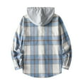 thumbnail image 4 of Beugl Flannel Shirt for Men, Men's Autumn and Winter Casual Long Sleeve Hooded Plaid Shirt Striped Flannel Shirt Men, Tshirts Shirts for Men Blue L, 4 of 4