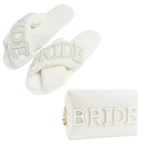 Set de regalos de despedida de soltera Kovewon Bride, bolsa de maquillaje con pantuflas