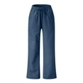 thumbnail image 4 of LYXSSBYX Womens Pajama Pants Women's Cotton Linen Loose Drawstring Belt Casual Wide Leg Pants, 4 of 5