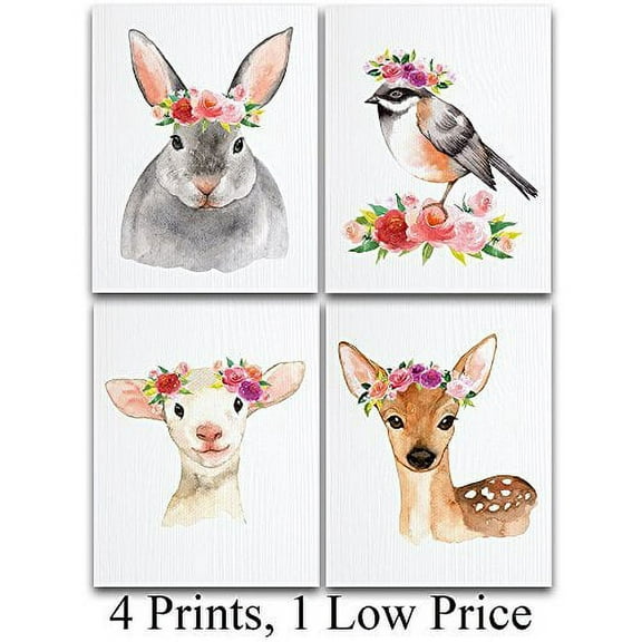 Watercolor Country Animals Nursery Art Prints - Set of Four Photos (11x14) Unframed - Great Gift for Nursery Decor