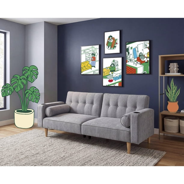 Sofá Cama Makora Merlak Gris Claro Velvet 3 Posiciones con Soft Foam Reclinable