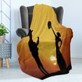 thumbnail image 4 of Spanish Soft Flannel Fleece Throw Blanket, Flamenco Couple Dancer and Guitarist Silhouettes at Sunset Scenery, Cozy Plush for Indoor and Outdoor Use, 50" x 70", Yellow Black Dark Orange, by Ambesonne, 4 of 5