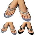 thumbnail image 2 of B91xZ Womens Flat Sandals Glitter Rhinestone Strap Open Toe Flat Sandals Sparkle Slide Slippers,Black 9, 2 of 5