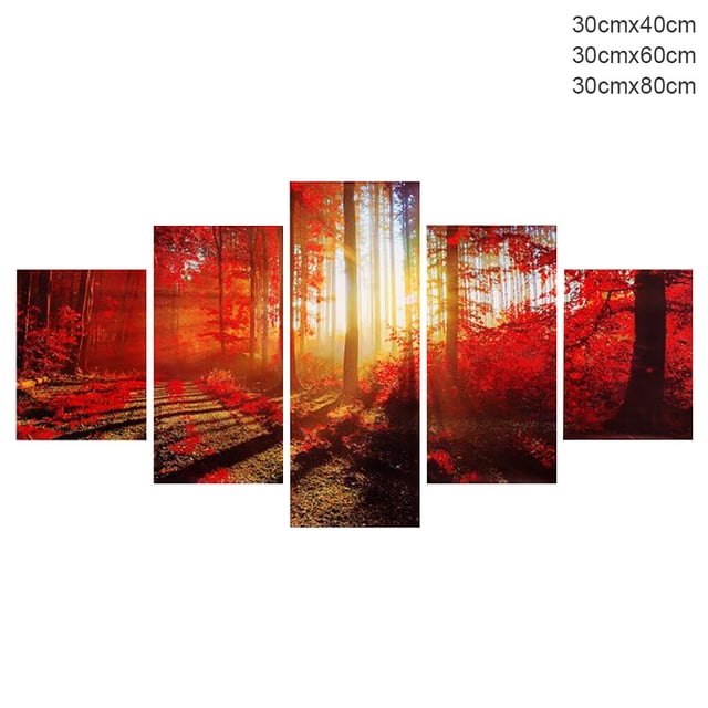 fastboy 5Pcs Oil Painting Canvas Wall Artwork Maple Leaves Abstract Print Home Decor No Frame Gift Type 2